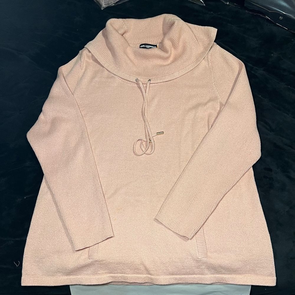 Karl Lagerfeld Paris Blush Pink Funnel Neck Sweater Pullover‎ w/Kangaroo Pckt-XL
